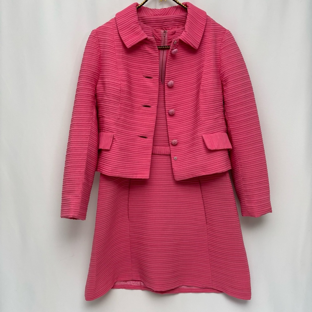 Vtg Morton Miles Malcolm Charles Dress Size M Two Piece Set Jacket Pink 60s 70s
